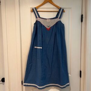 Vintage Babydoll Mini Dress Women's Medium Blue Cherry Cottagecore Retro Pocket